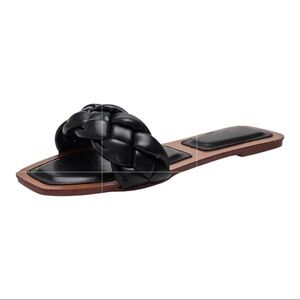 ZBY Black Faux Leather Square Open Toe Braided Flat Slide Sandals 6.5 NI…Goth